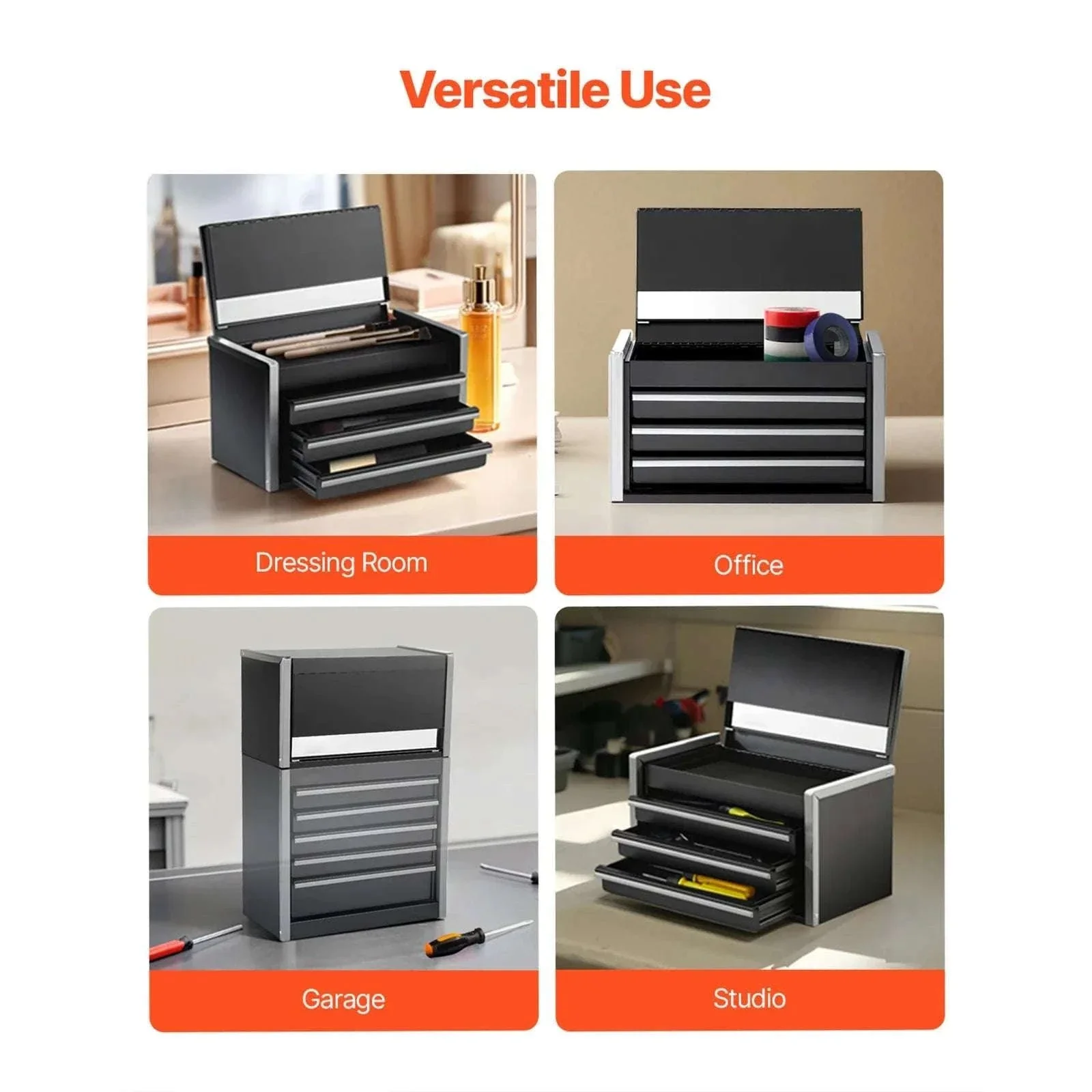 Mini Metal Toolbox with 3 Drawers and Magnetic Lid 8.6 Inch - Image 5