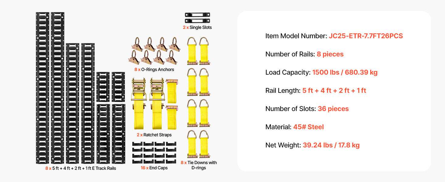 E-Track Tie-Down Rail Kit 8 Pack with Straps & O-Rings - Image 17