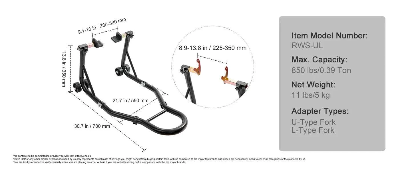 850lb Motorcycle Front & Rear Stand Lift Combo for Stable Maintenance - Image 14