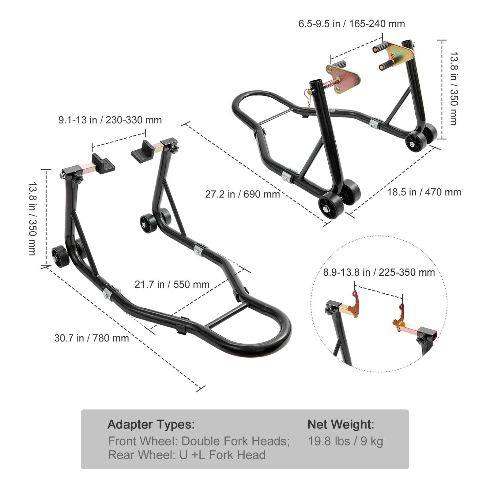 850lb Motorcycle Front & Rear Stand Lift Combo for Stable Maintenance - Image 15
