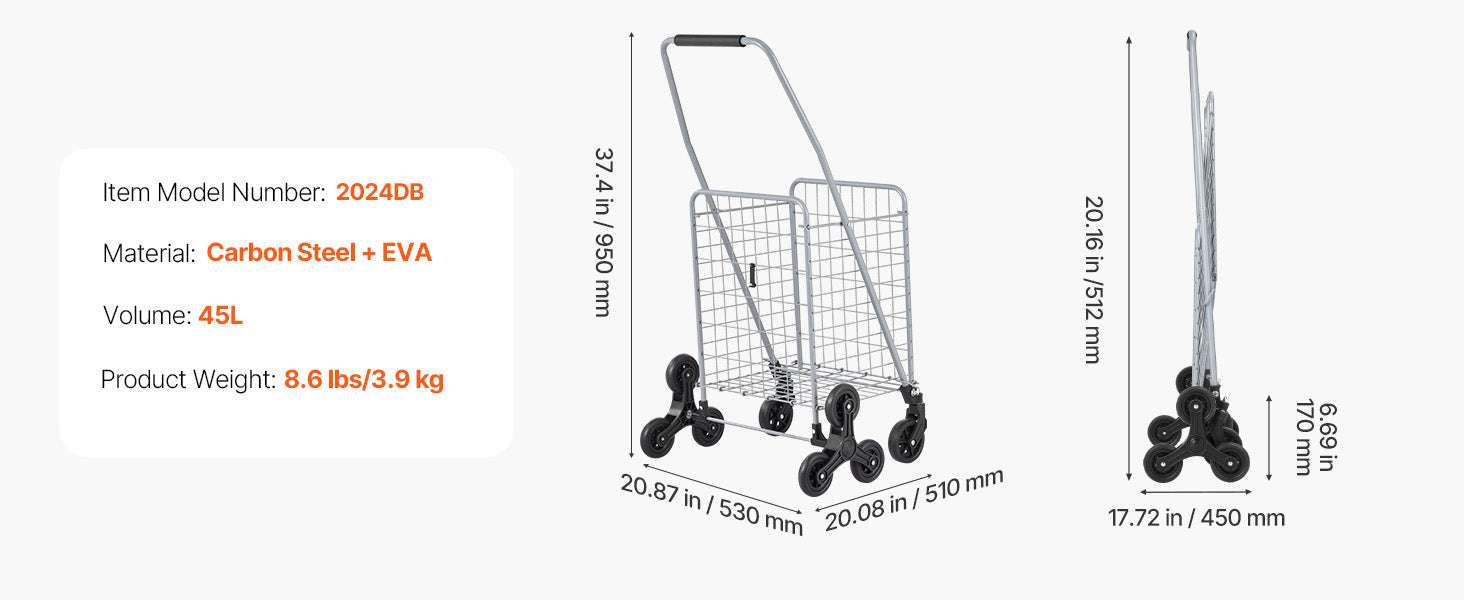 Folding Stair Climbing Cart with 88lb Capacity and 45L Space - Image 13