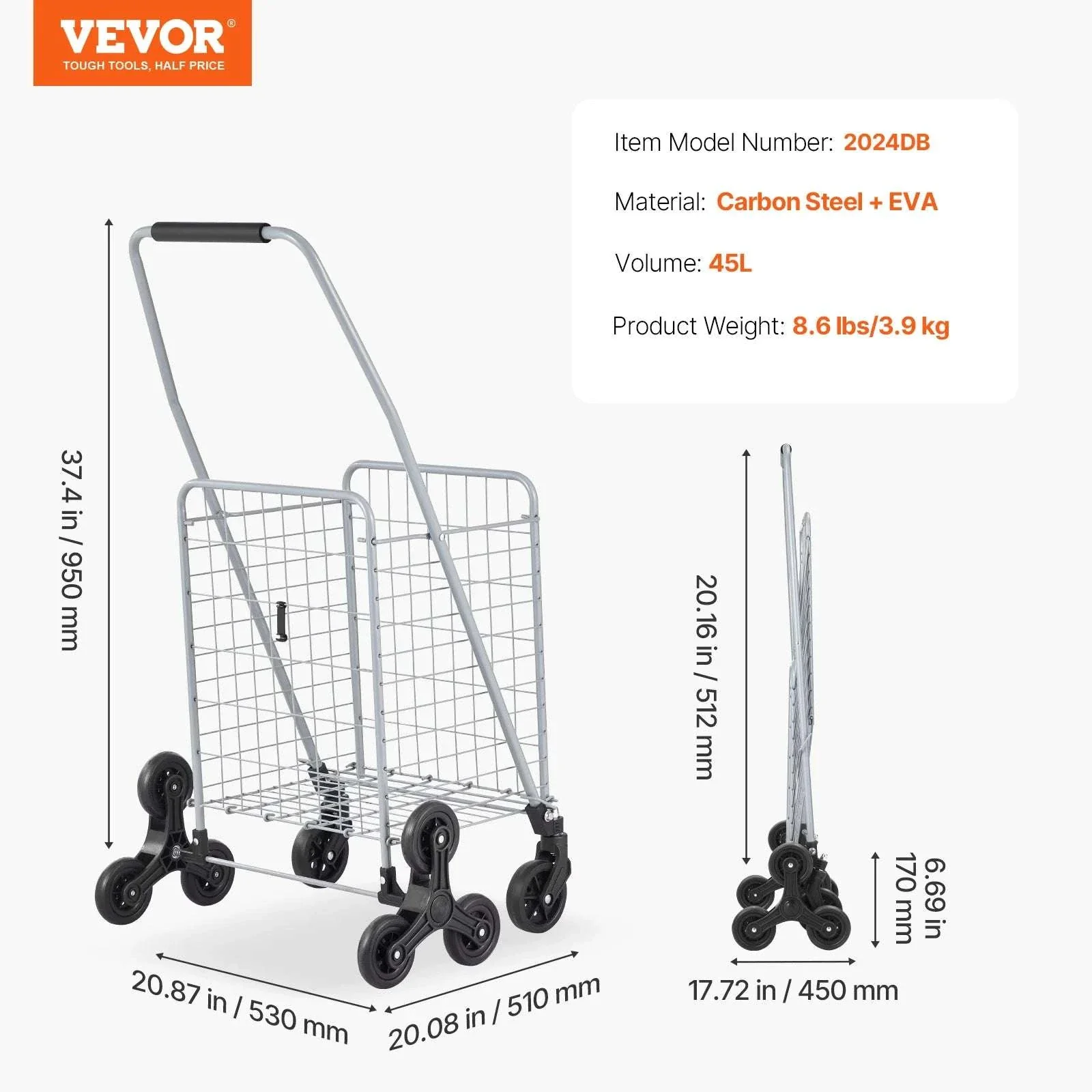 Folding Stair Climbing Cart with 88lb Capacity and 45L Space - Image 14