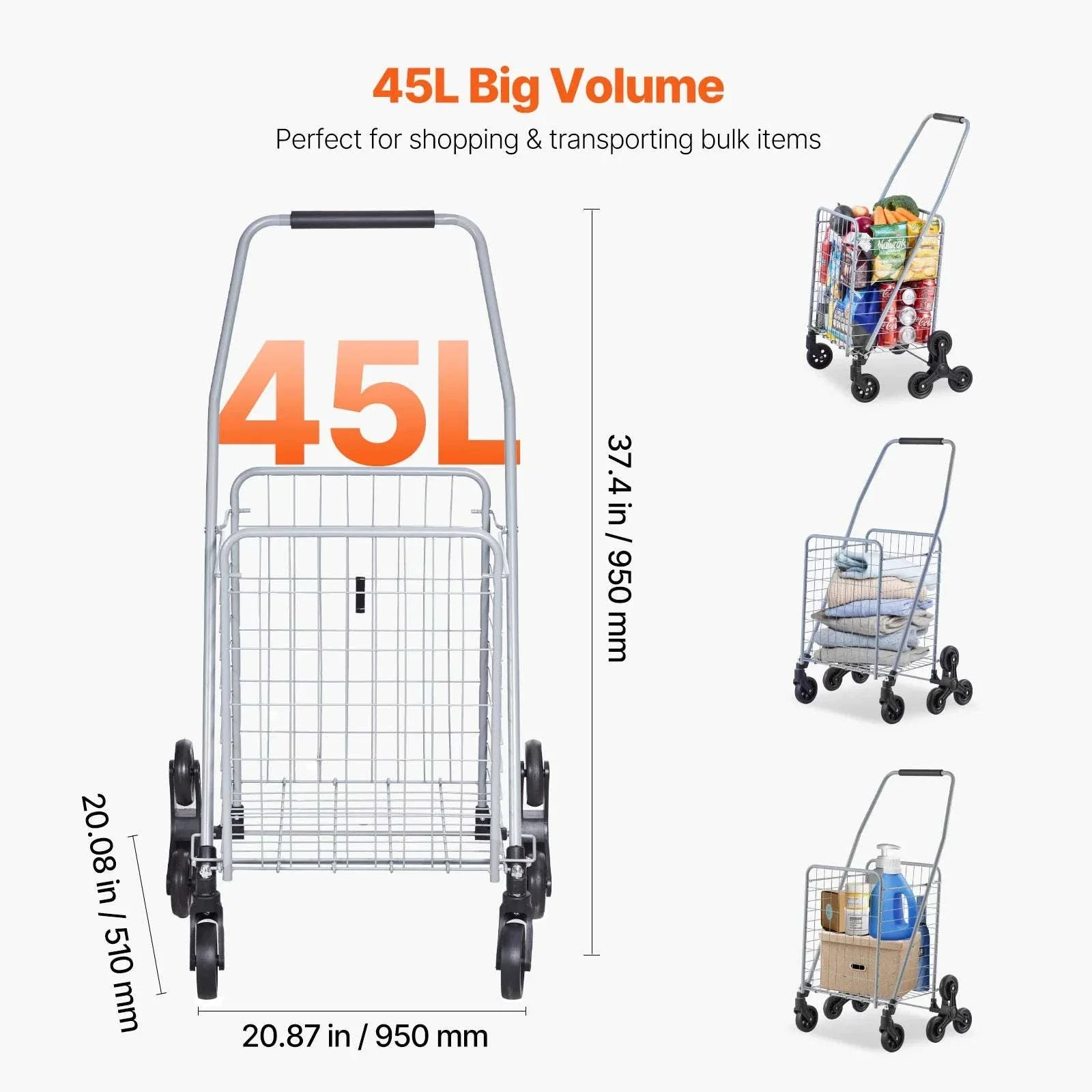 Folding Stair Climbing Cart with 88lb Capacity and 45L Space - Image 4