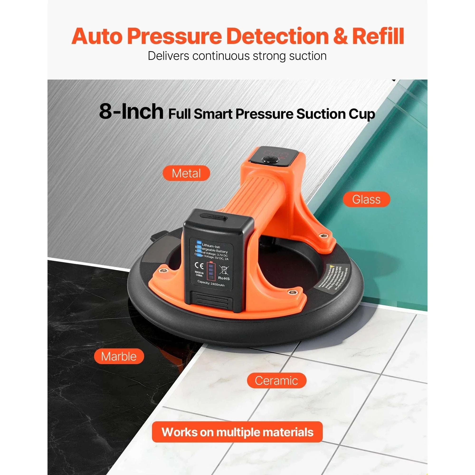 8-Inch Electric Vacuum Suction Cup Lifter 440lb with Display - Image 2