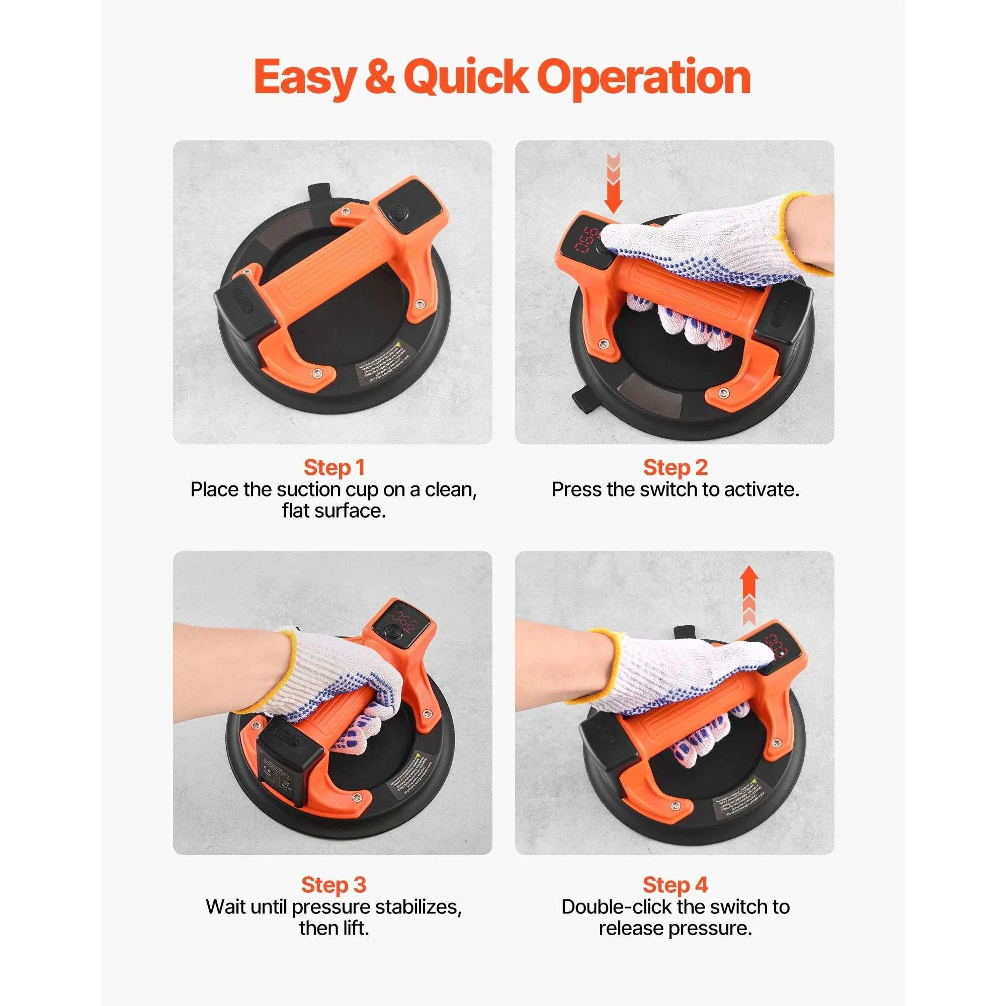 8-Inch Electric Vacuum Suction Cup Lifter 440lb with Display - Image 4