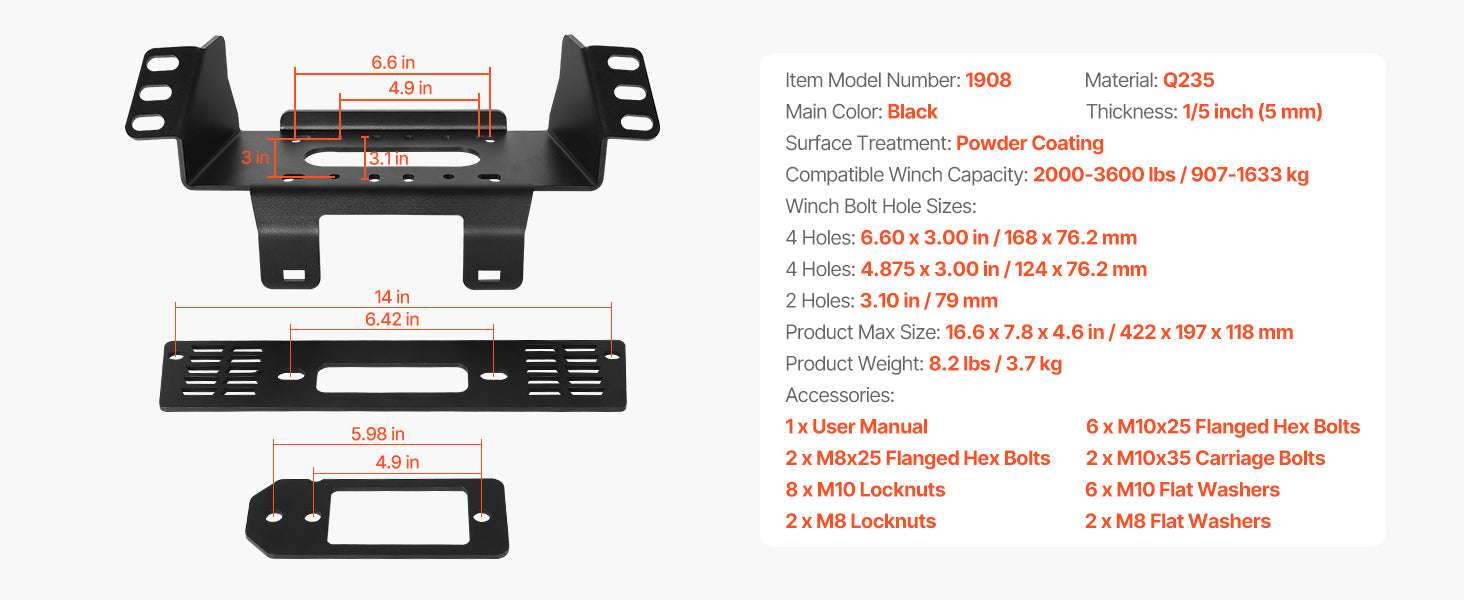 Polaris Ranger Winch Hitch Mount 2000–3600 lbs Fit 2010–2021 - Image 13