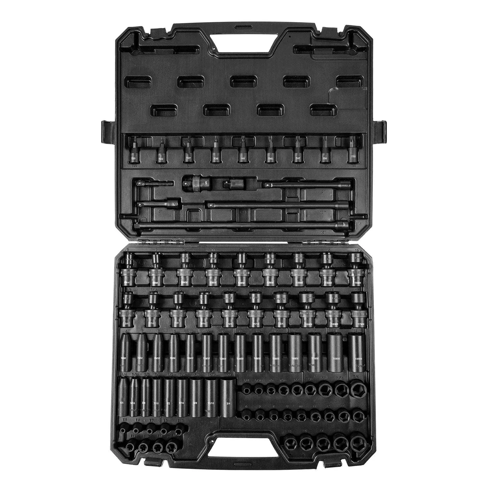 90-Piece 3/8" Impact Socket Set SAE & Metric Cr-Mo Steel