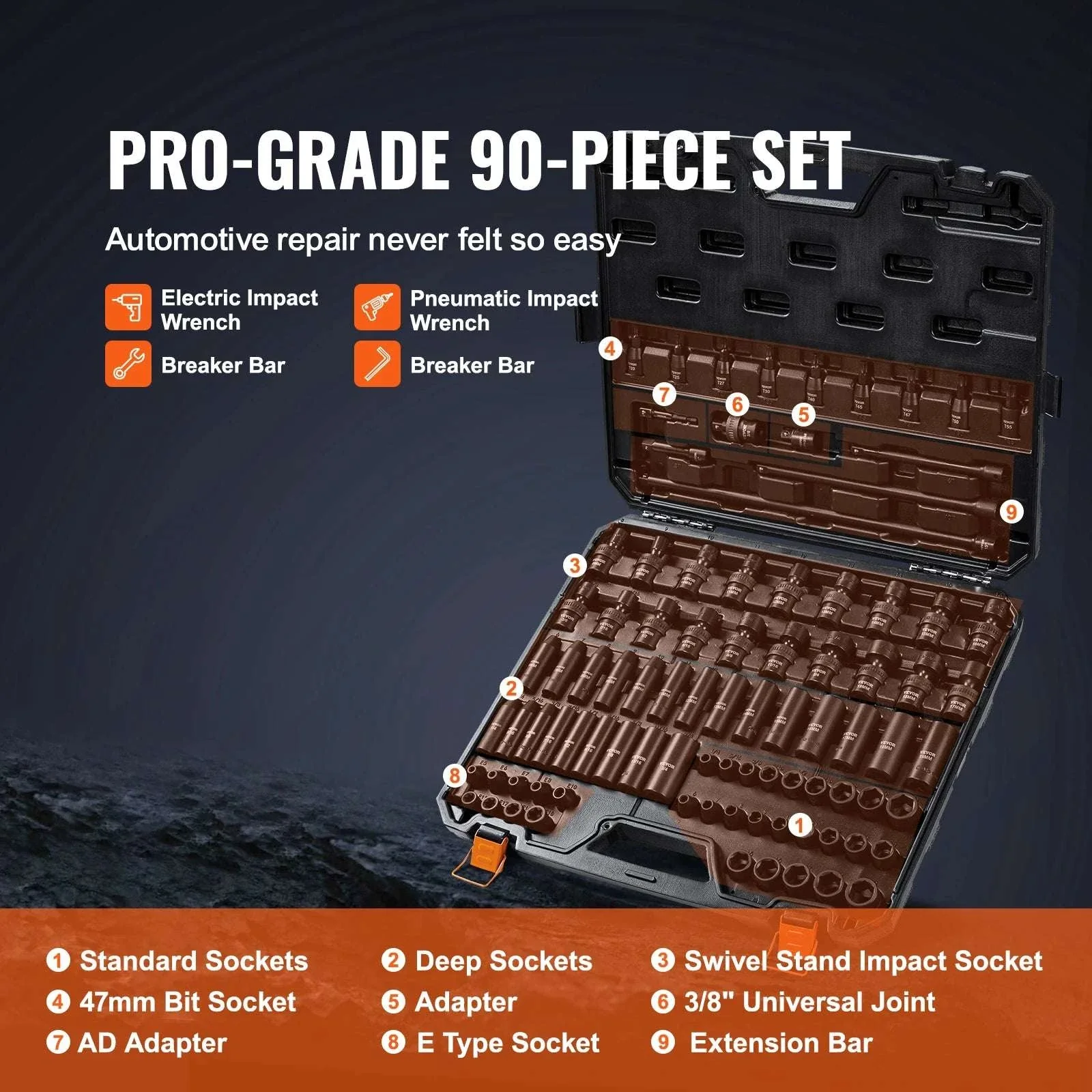 90-Piece 3/8" Impact Socket Set SAE & Metric Cr-Mo Steel - Image 6