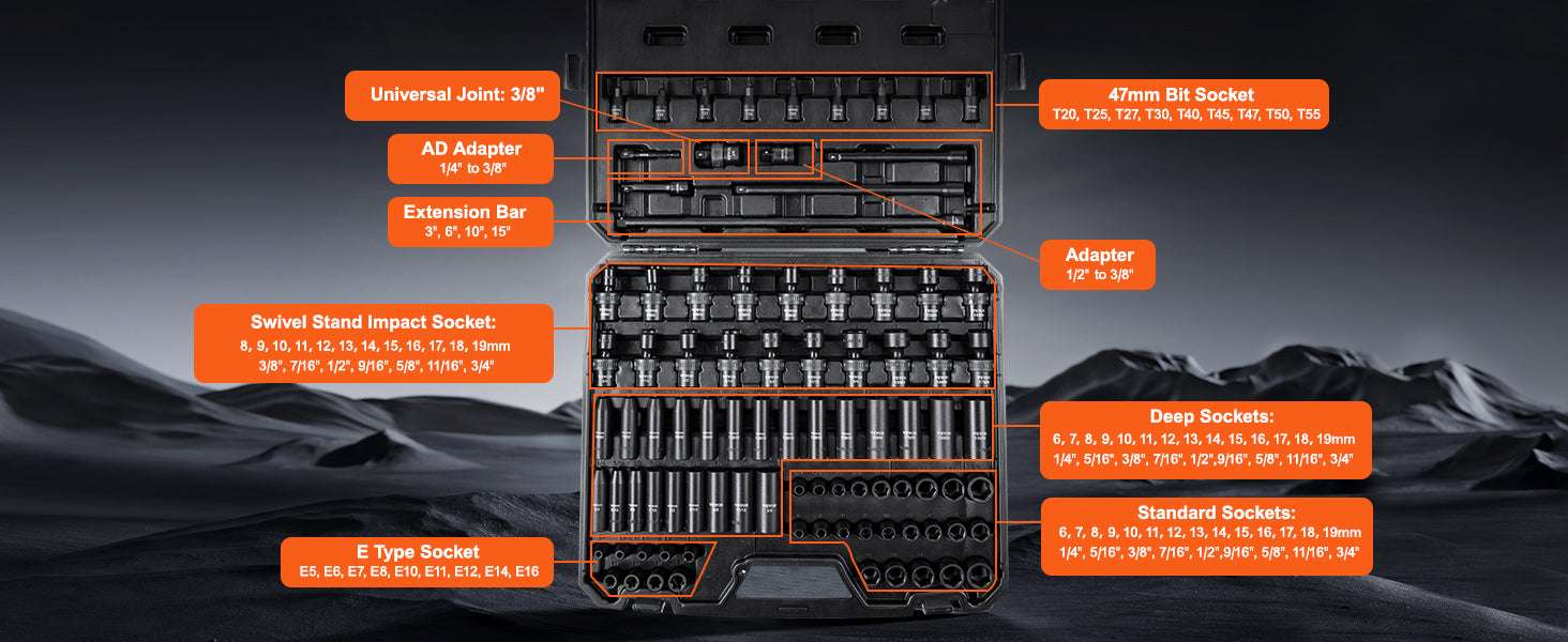 90-Piece 3/8" Impact Socket Set SAE & Metric Cr-Mo Steel - Image 9