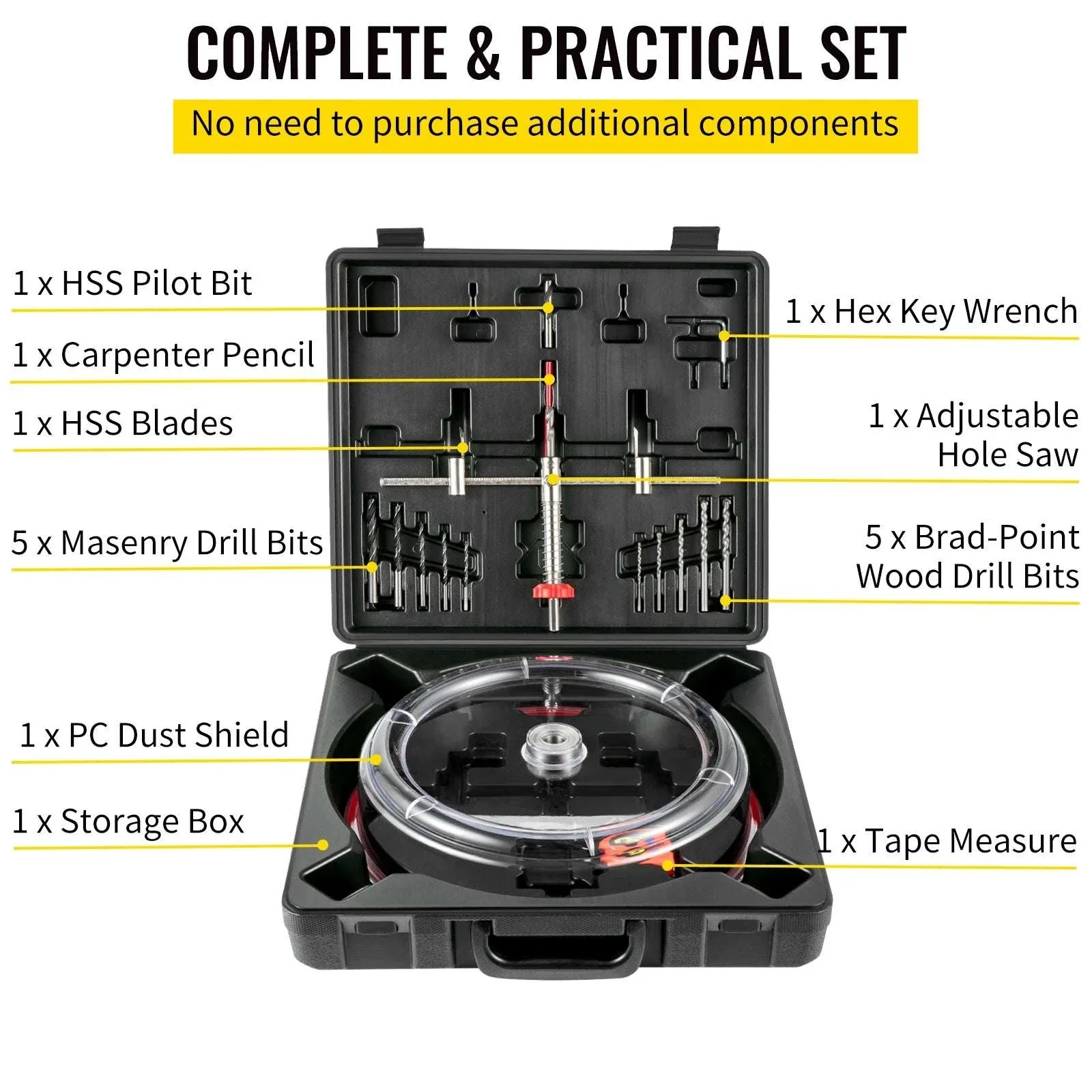 Adjustable Hole Saw Cutter Kit 40–200mm with Dust Shield - Image 3