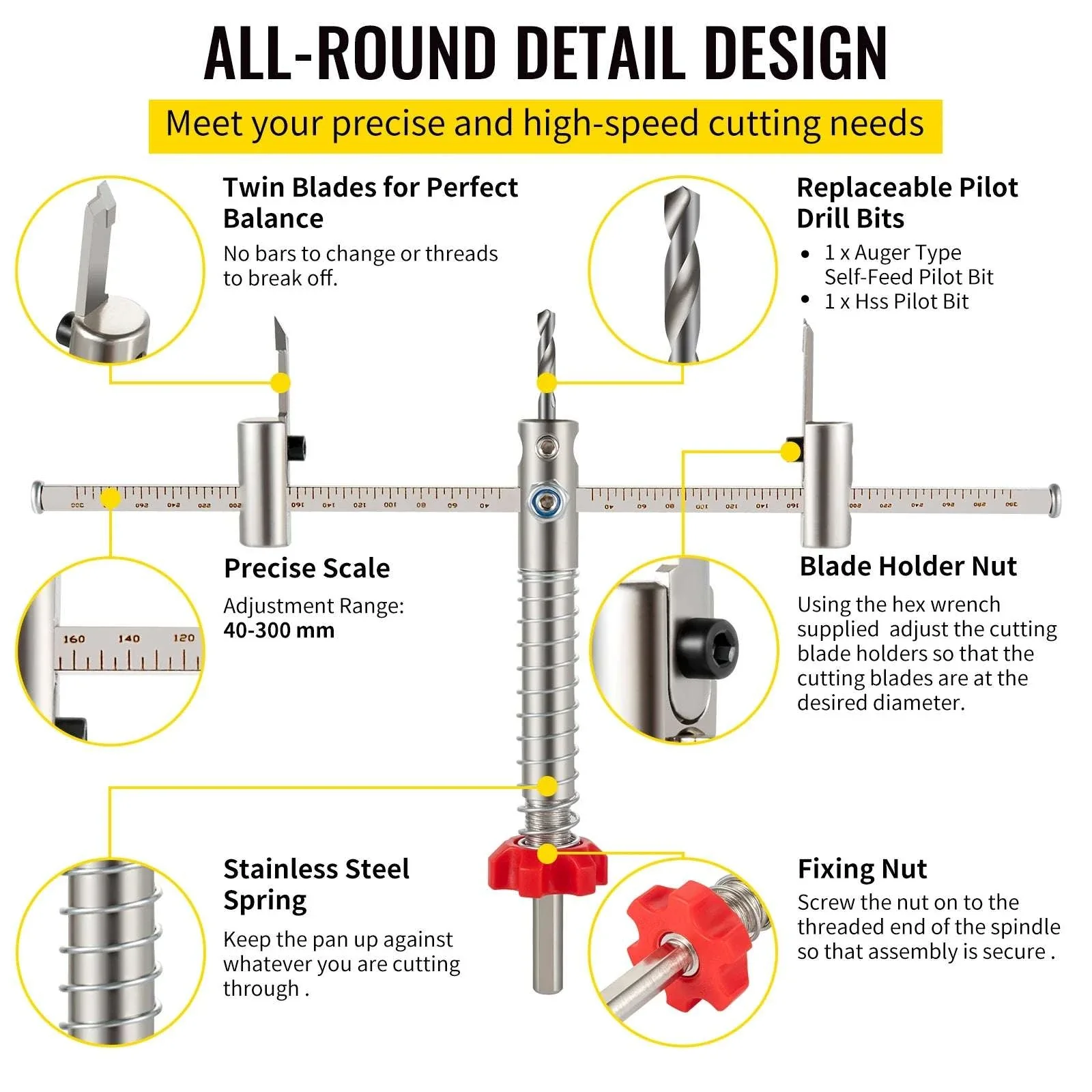 Adjustable Hole Saw Cutter Kit 40–200mm with Dust Shield - Image 4