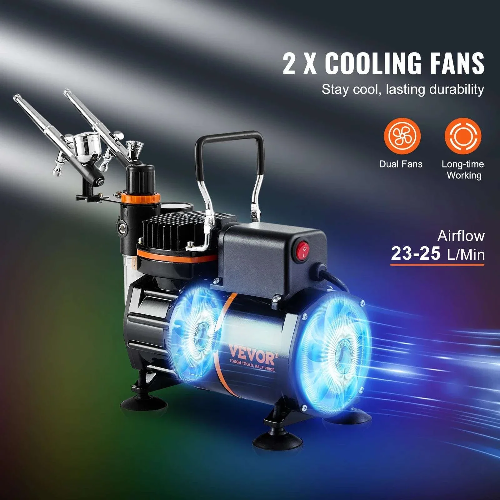 Professional Airbrush Kit with Dual Fan Compressor & 3 Nozzle Sizes - Image 3