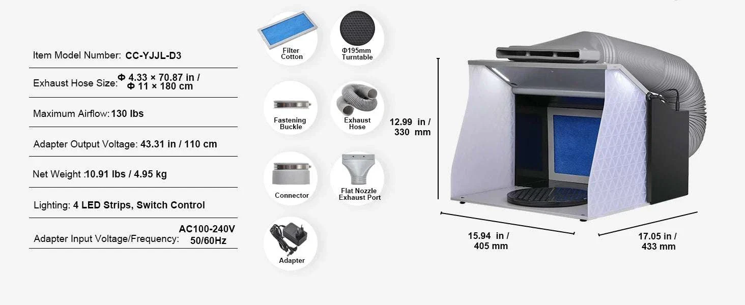 Portable Airbrush Spray Booth with Dual Fans, LED Lights & Hose - Image 13