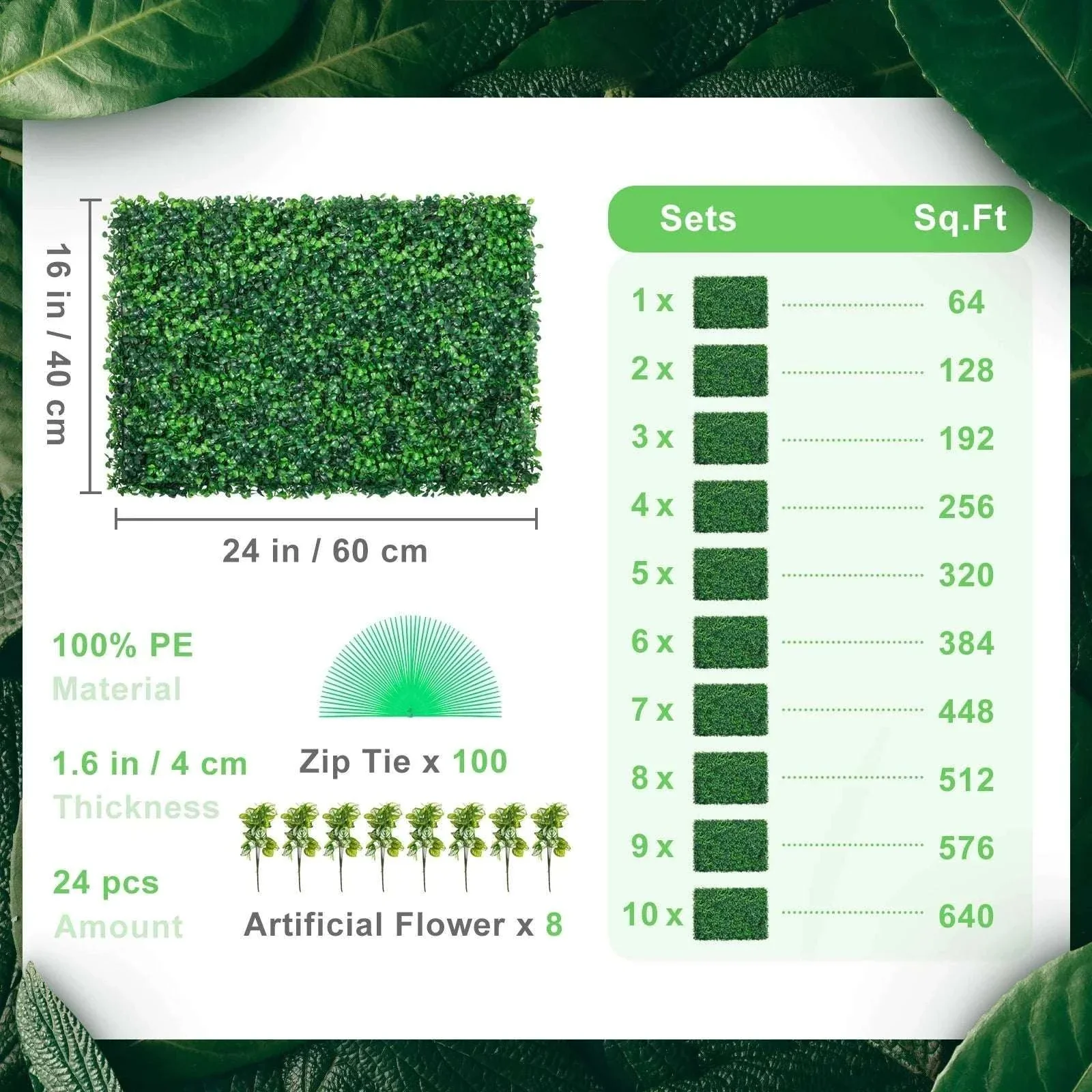 Artificial Boxwood Hedge Wall Panels 24 PCS UV Grass Backdrop - Image 6