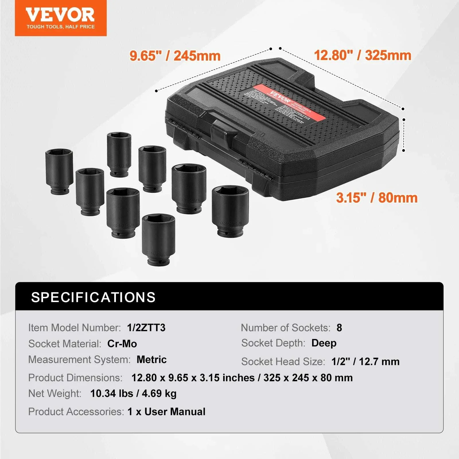 1/2" Drive Axle Nut Impact Socket Set 8-Piece Metric 12-Point - Image 13