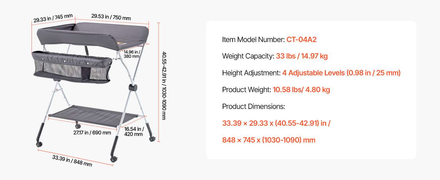 Foldable Baby Changing Table with Adjustable Height & Storage - Image 16