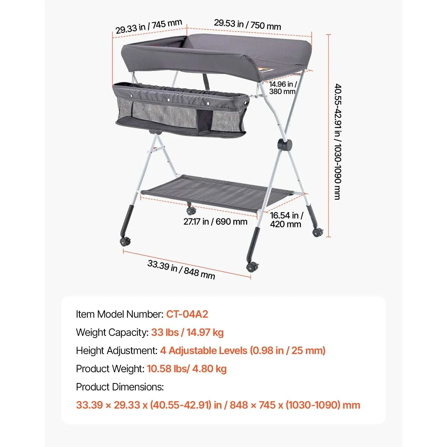 Foldable Baby Changing Table with Adjustable Height & Storage - Image 18