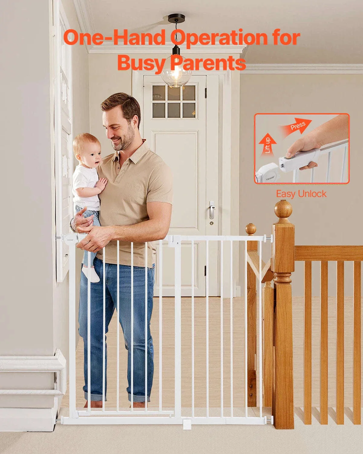 Pressure Mount Baby Gate 28–36 Inches Tall, No-Drill Safety - Image 3
