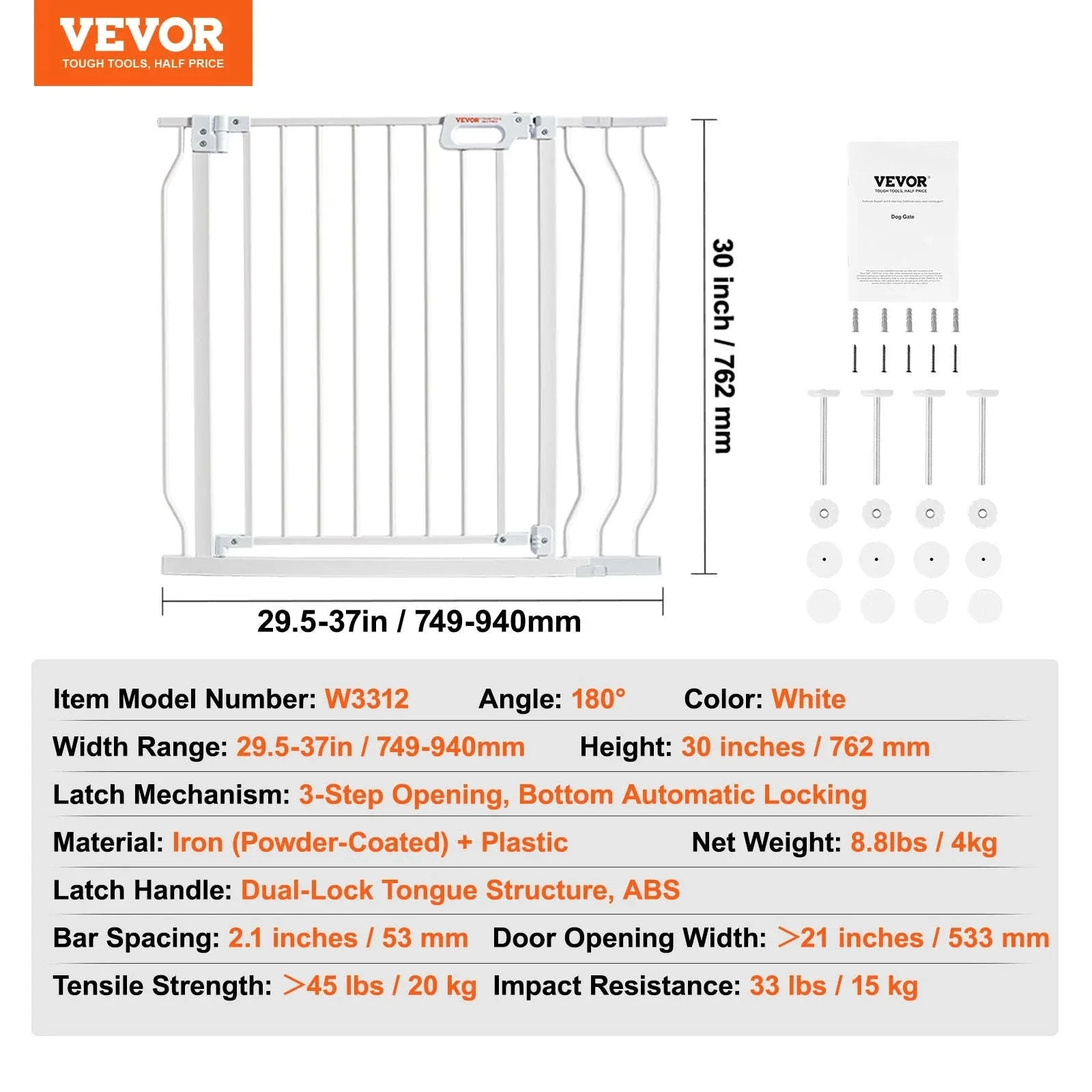 Pressure Mount Baby Gate 28–36 Inches Tall, No-Drill Safety - Image 33
