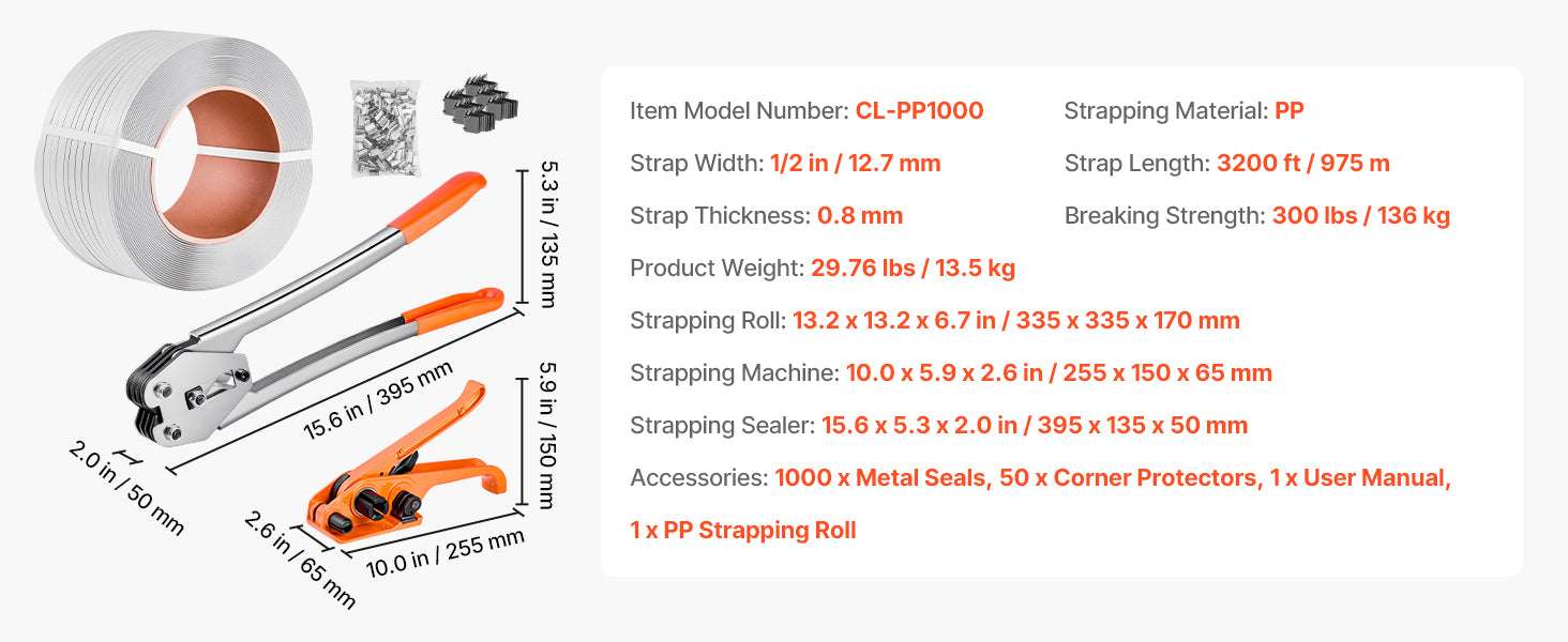 Manual Pallet Strapping Kit with 3200ft PP Band & 1000 Seals - Image 13