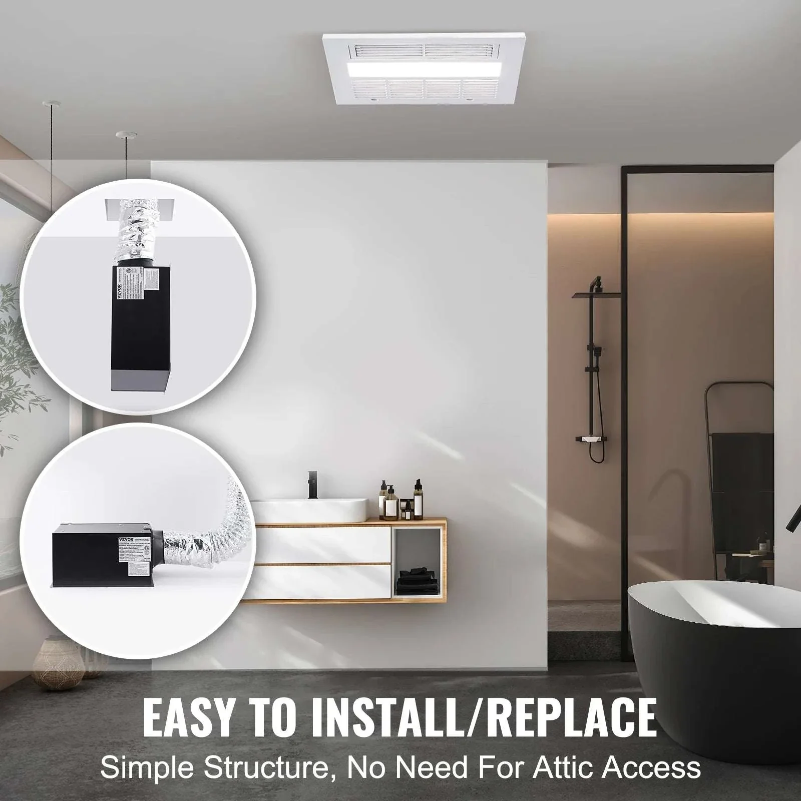 Bathroom Exhaust Fan with LED Light 80/110 CFM Quiet Heating - Image 6