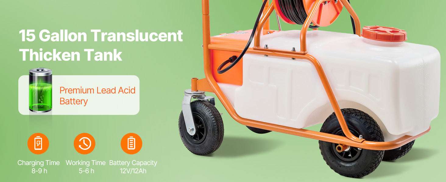 Battery Powered 15 Gallon Garden Sprayer Cart with 126FT Hose - Image 10