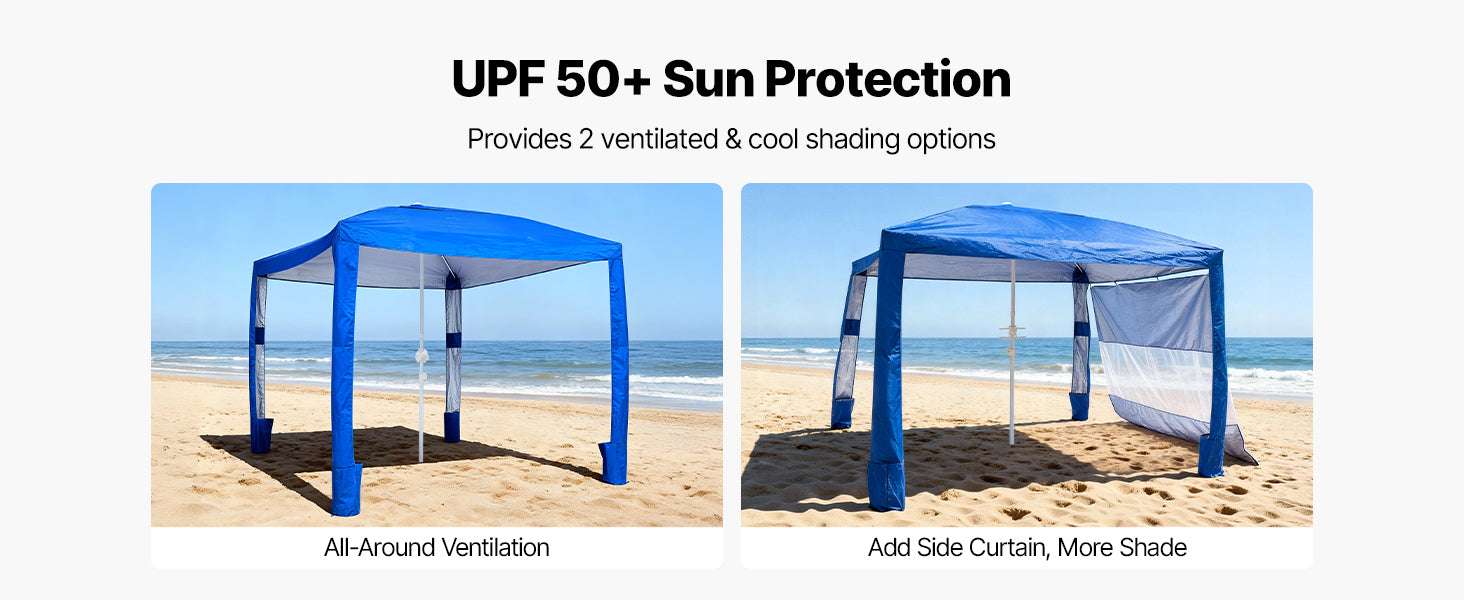 8x8 ft Beach Cabana Tent with UPF 50+ Shade & Side Wall - Image 10