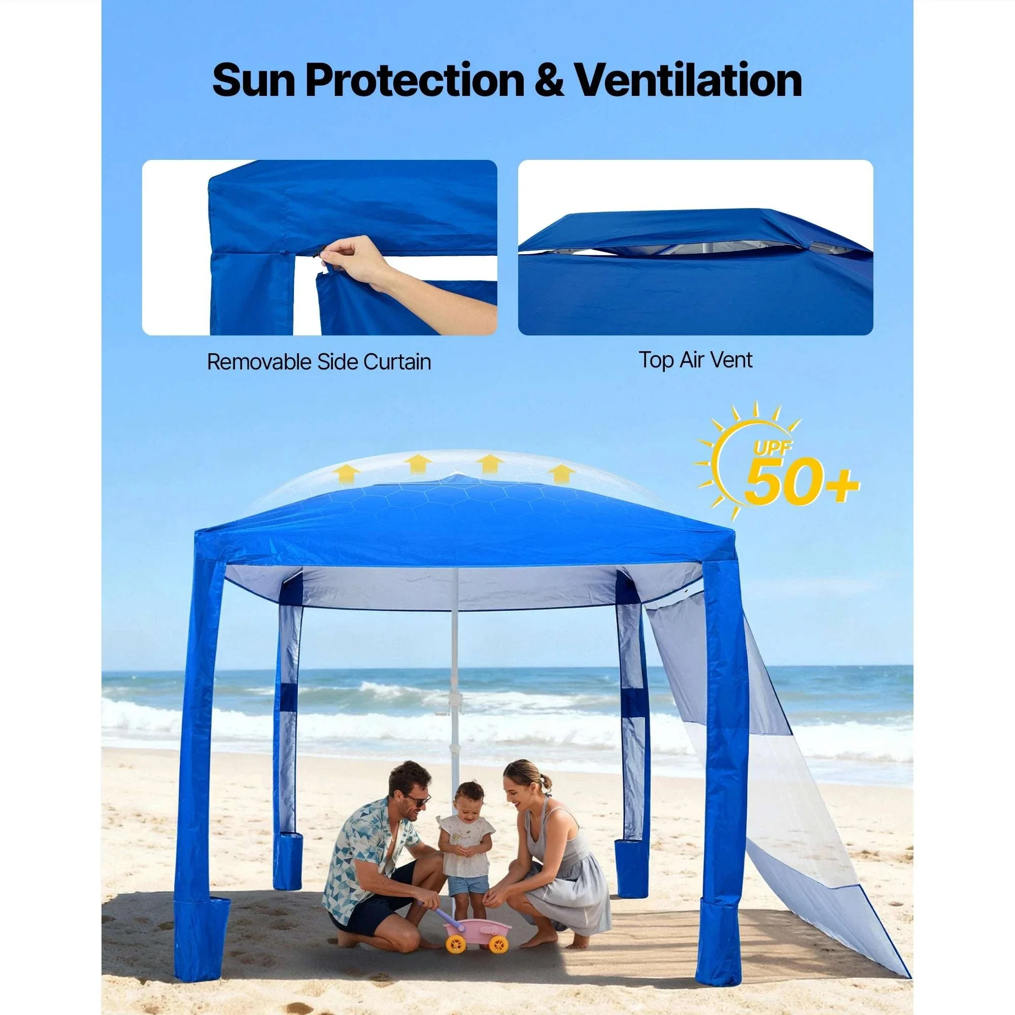 8x8 ft Beach Cabana Tent with UPF 50+ Shade & Side Wall - Image 4