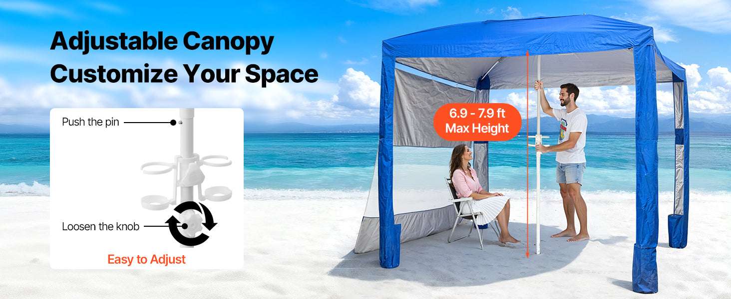 8x8 ft Beach Cabana Tent with UPF 50+ Shade & Side Wall - Image 9