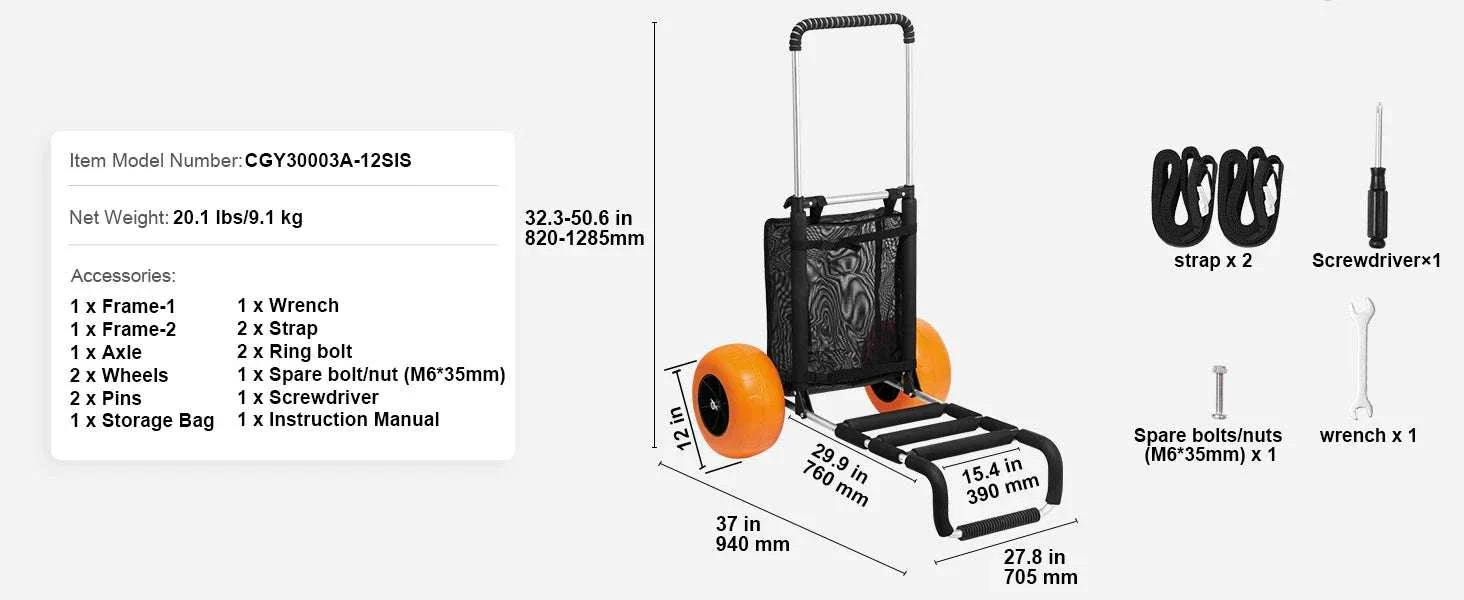 Beach Dolly Cart with Big Sand Wheels 165lb Folding Cargo Carrier - Image 13