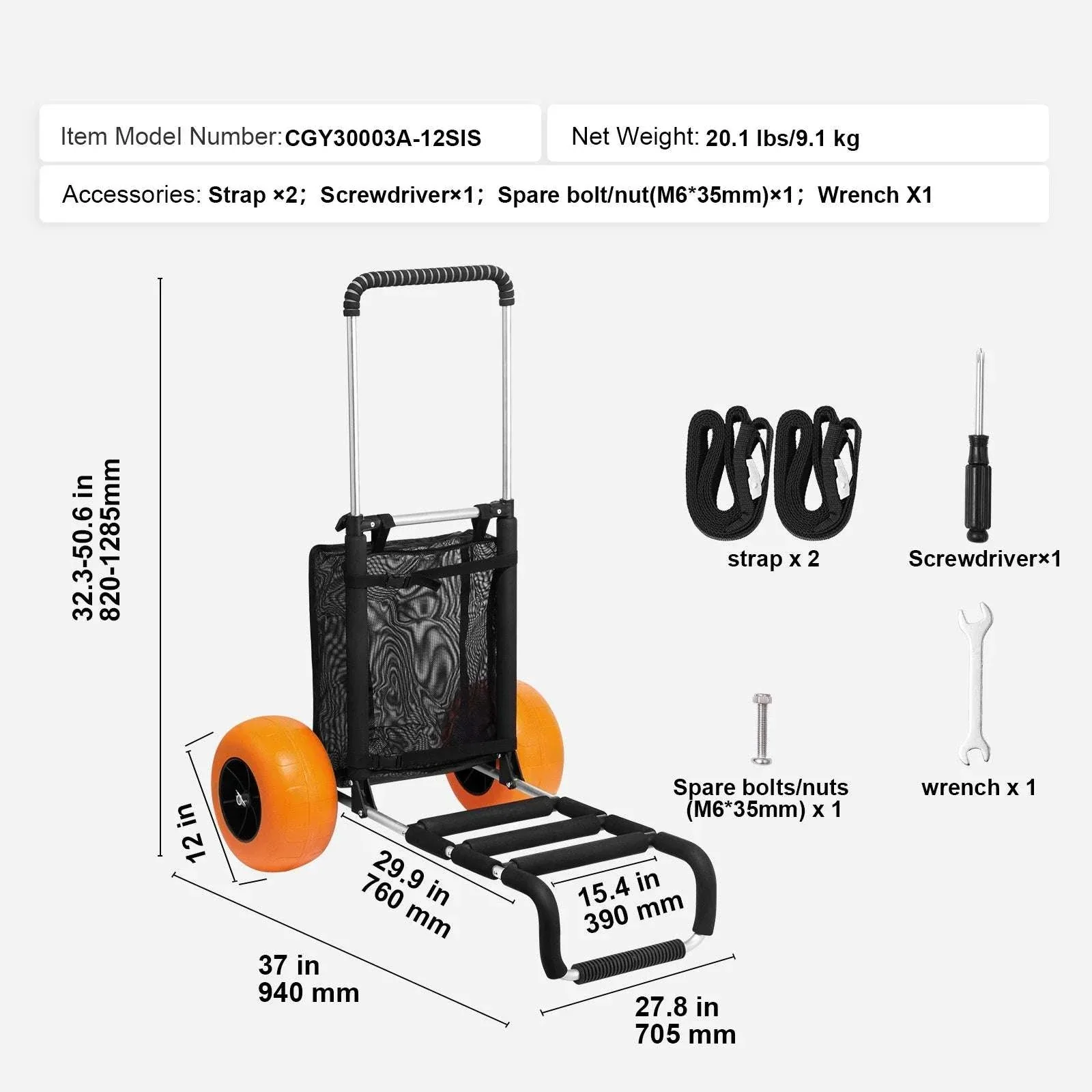 Beach Dolly Cart with Big Sand Wheels 165lb Folding Cargo Carrier - Image 15