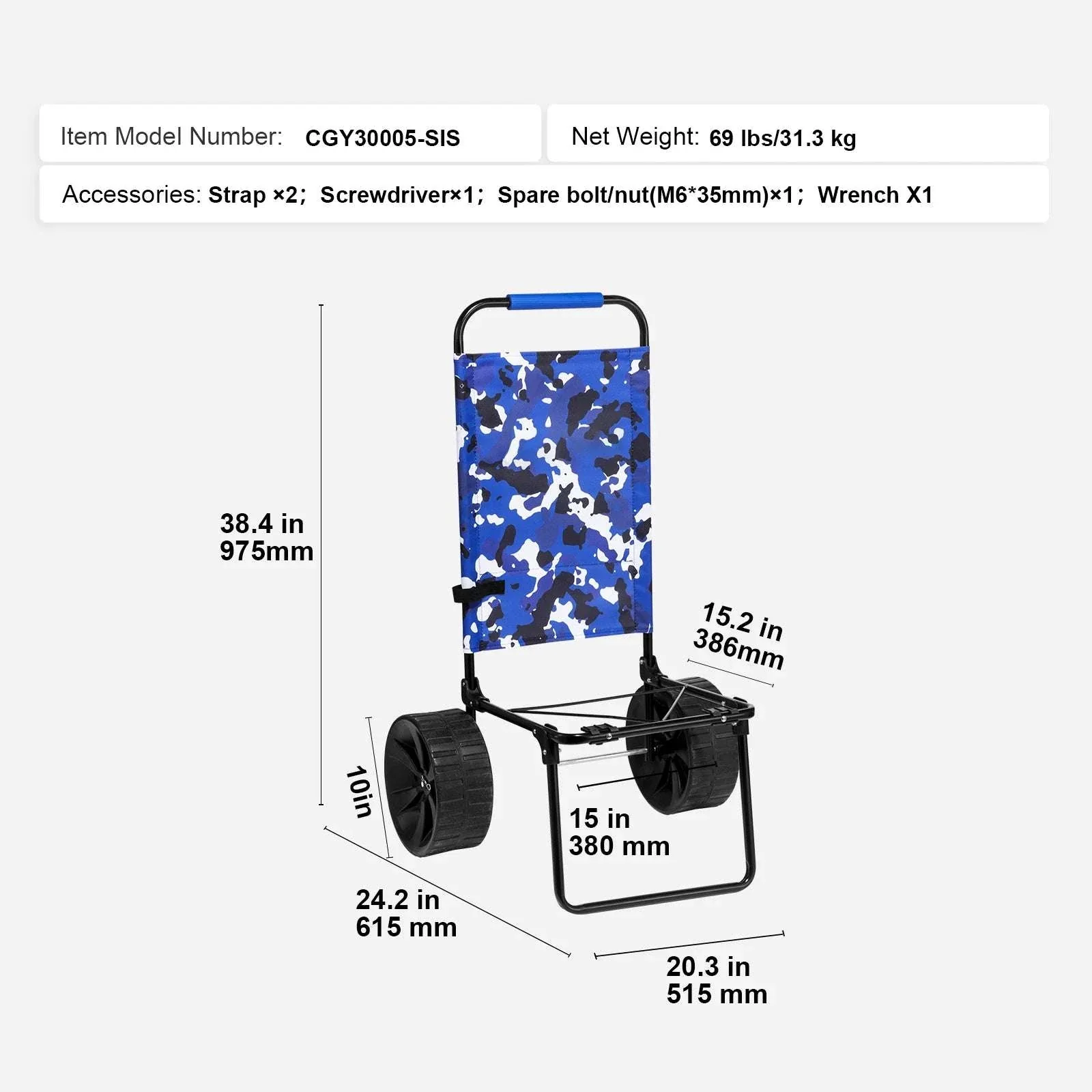 Beach Dolly Cart with Big Sand Wheels 165lb Folding Cargo Carrier - Image 16