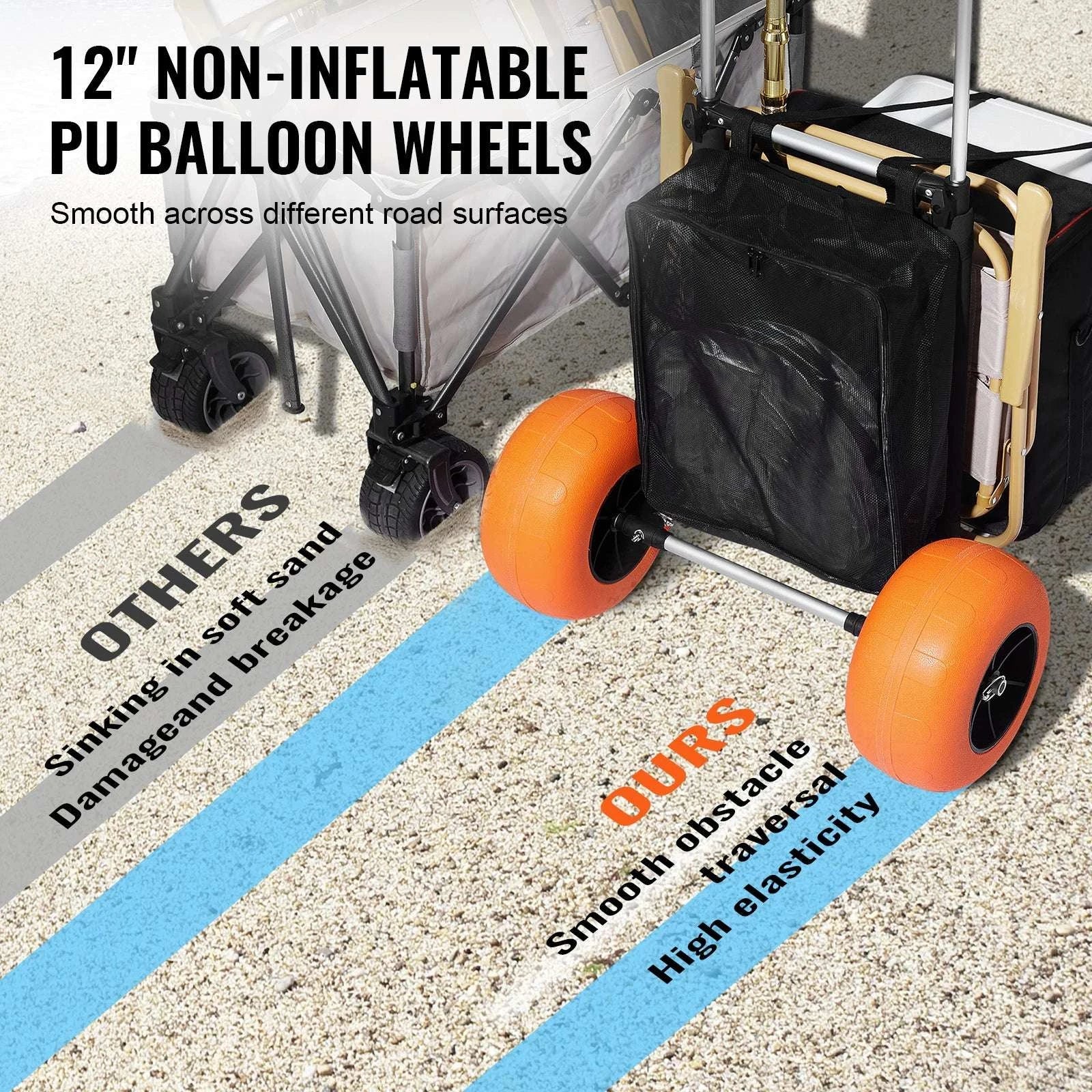 Beach Dolly Cart with Big Sand Wheels 165lb Folding Cargo Carrier - Image 3