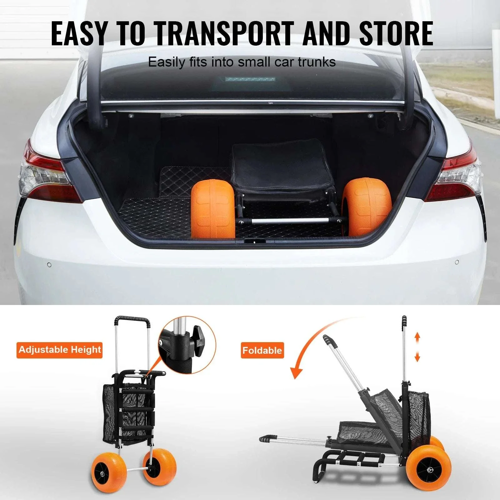 Beach Dolly Cart with Big Sand Wheels 165lb Folding Cargo Carrier - Image 5