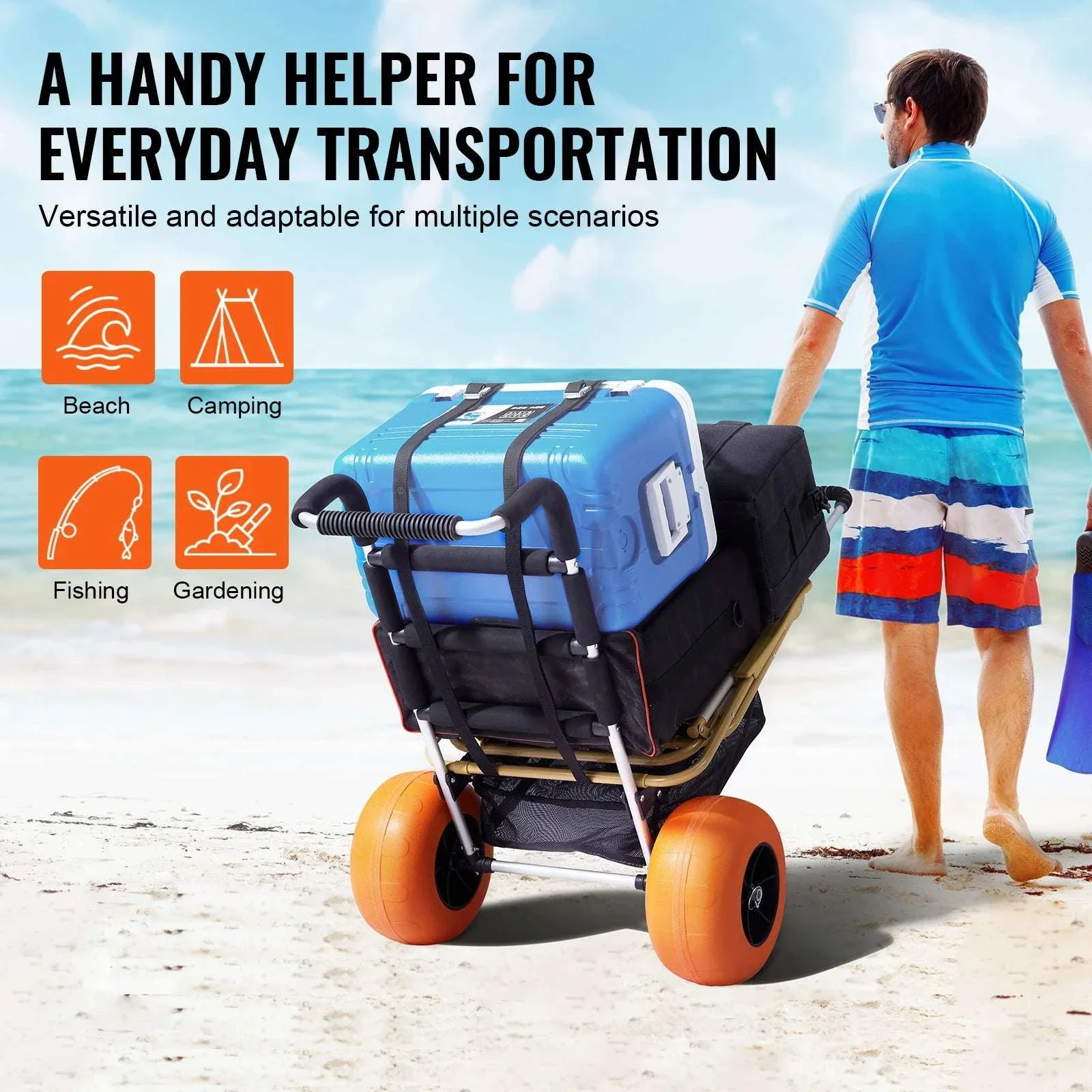 Beach Dolly Cart with Big Sand Wheels 165lb Folding Cargo Carrier - Image 6
