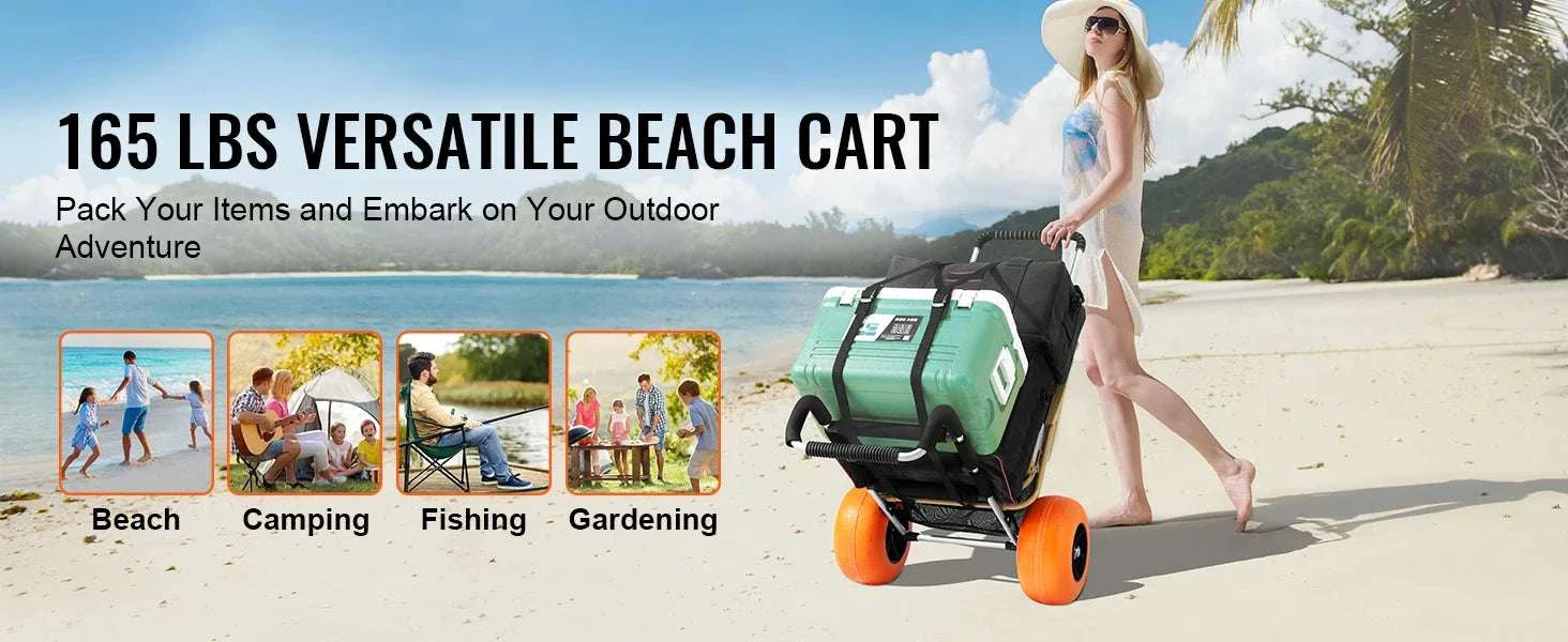 Beach Dolly Cart with Big Sand Wheels 165lb Folding Cargo Carrier - Image 8