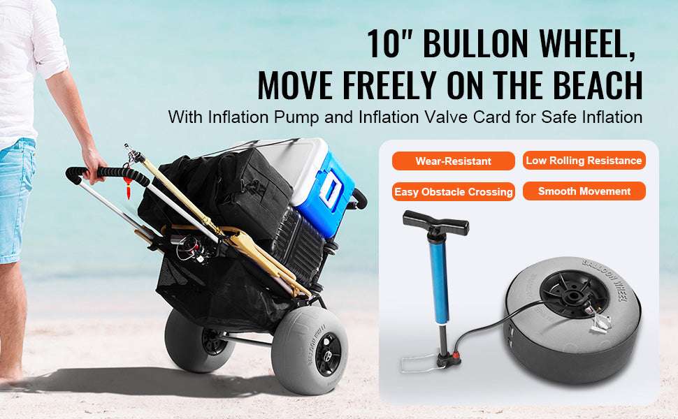 Beach Dolly Cart with Balloon Wheels 165LB Foldable Sand Wagon - Image 10