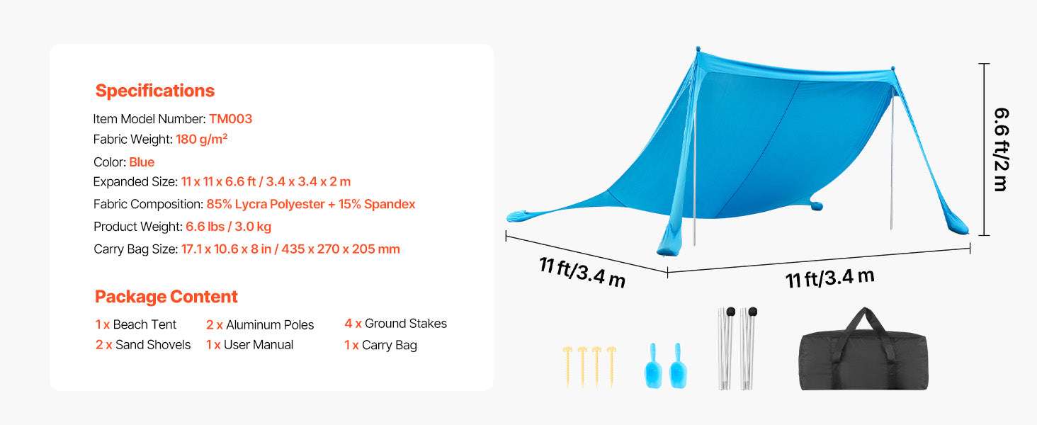 Beach Tent Sun Shelter UPF50+ Pop Up Canopy for 3–4 People - Image 14