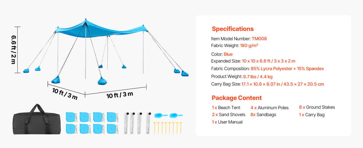 Beach Tent Sun Shelter UPF50+ Pop Up Canopy for 3–4 People - Image 15