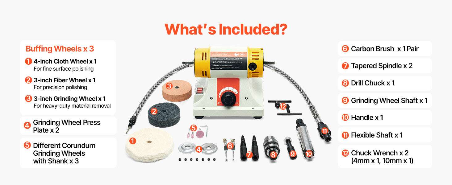 1/2HP Bench Buffer Polisher with Variable Speed 0–8000RPM Kit - Image 10
