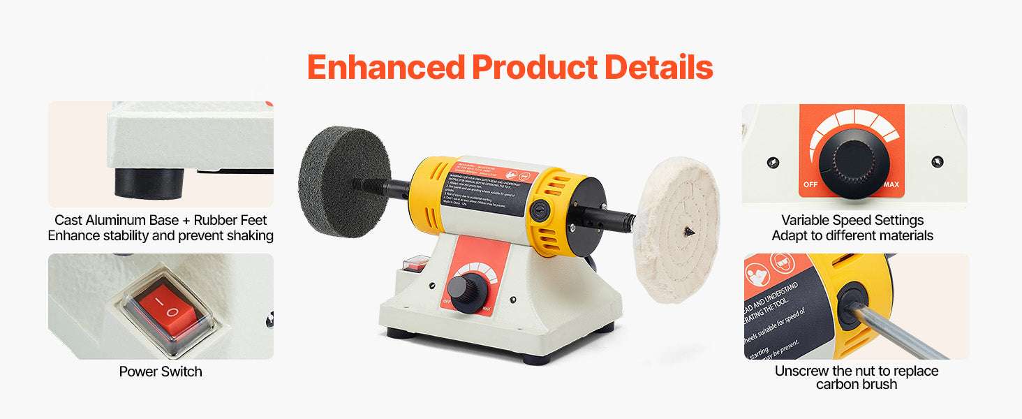 1/2HP Bench Buffer Polisher with Variable Speed 0–8000RPM Kit - Image 11