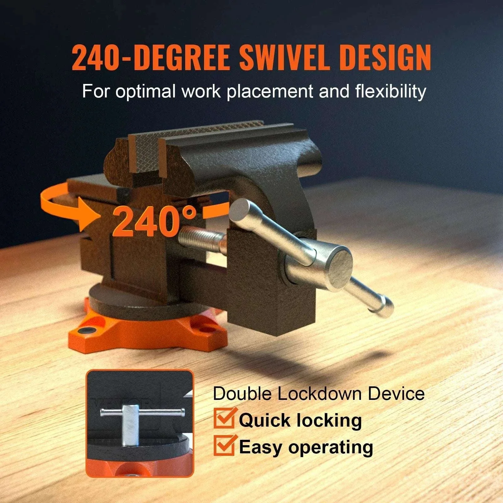 Heavy Duty Bench Vise with Swivel Base & Anvil (4.5"–6.5") - Image 5
