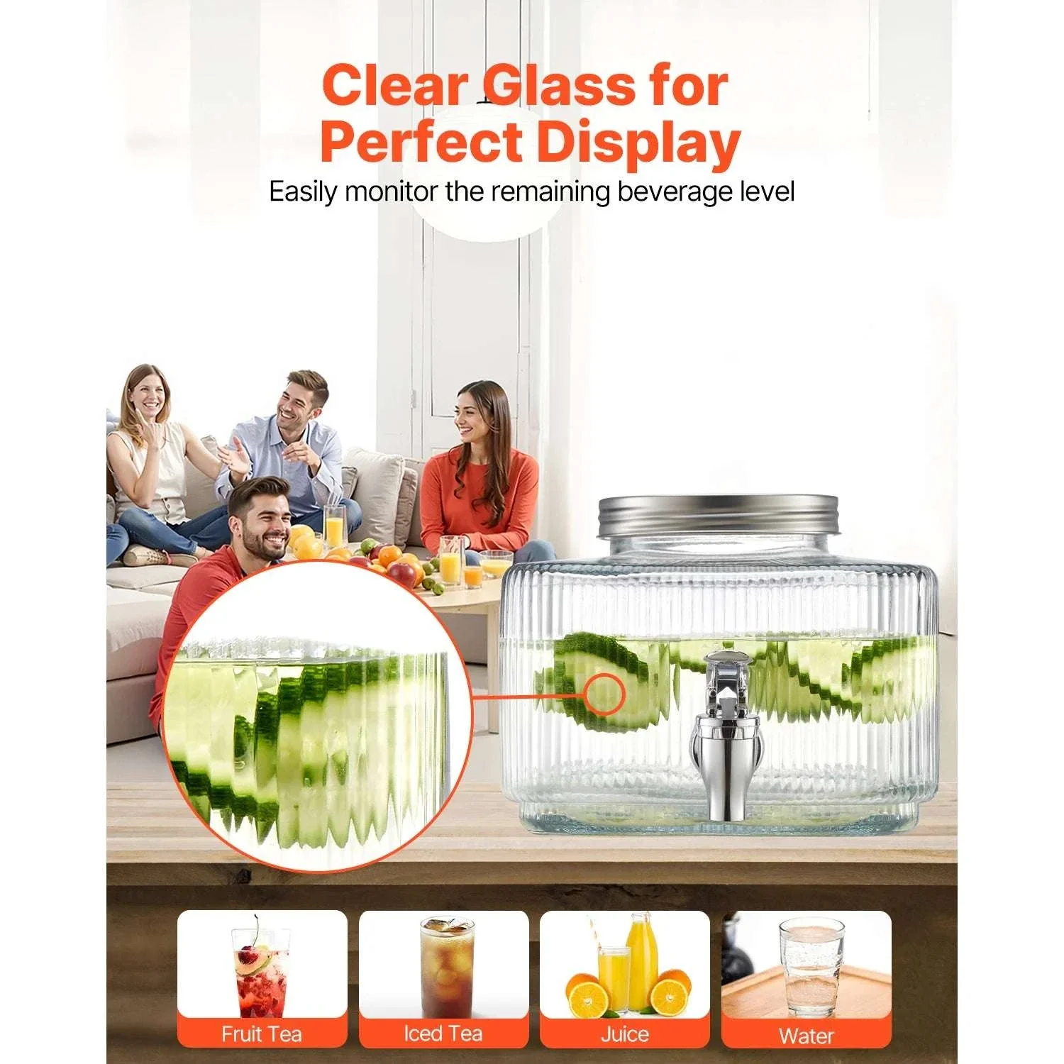 3L Glass Beverage Dispenser with No-Drip Spigot and Lid - Image 4