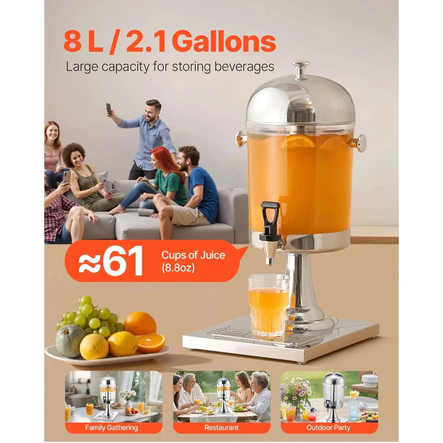 2.1 Gallon Beverage Dispenser with Spigot and Ice Chamber - Image 2