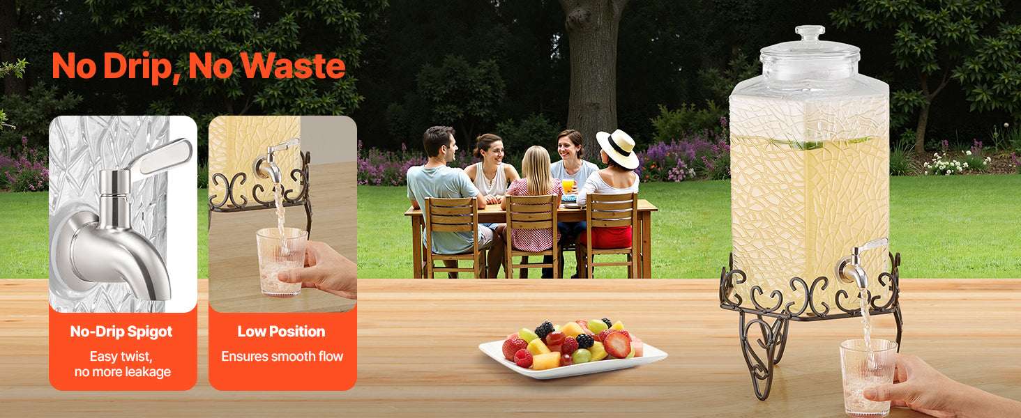 2.5 Gallon Glass Beverage Dispenser with Stand & Leak-Proof Spigot - Image 9