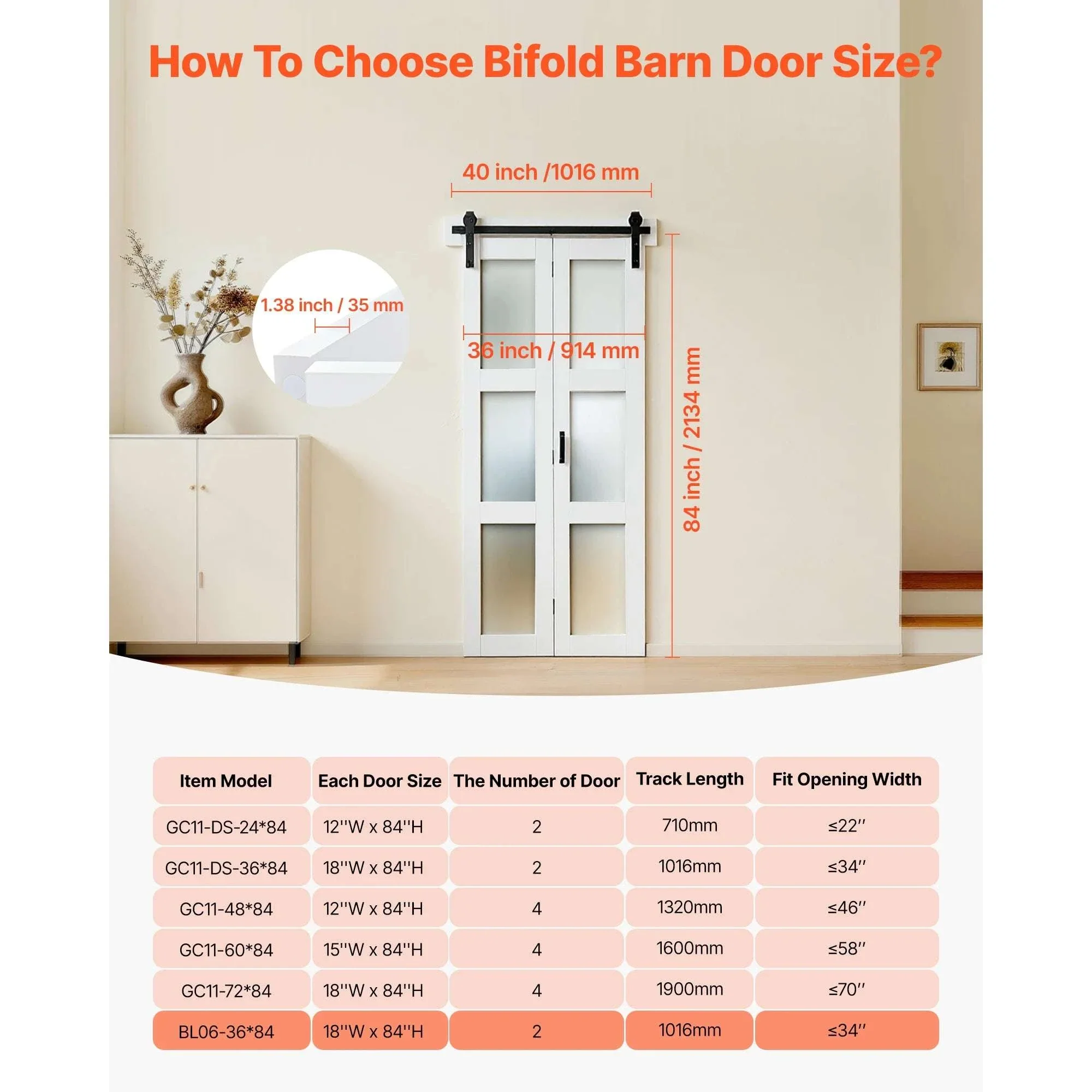36" x 84" Bifold Barn Door with Frosted Glass & Hardware Kit - Image 14