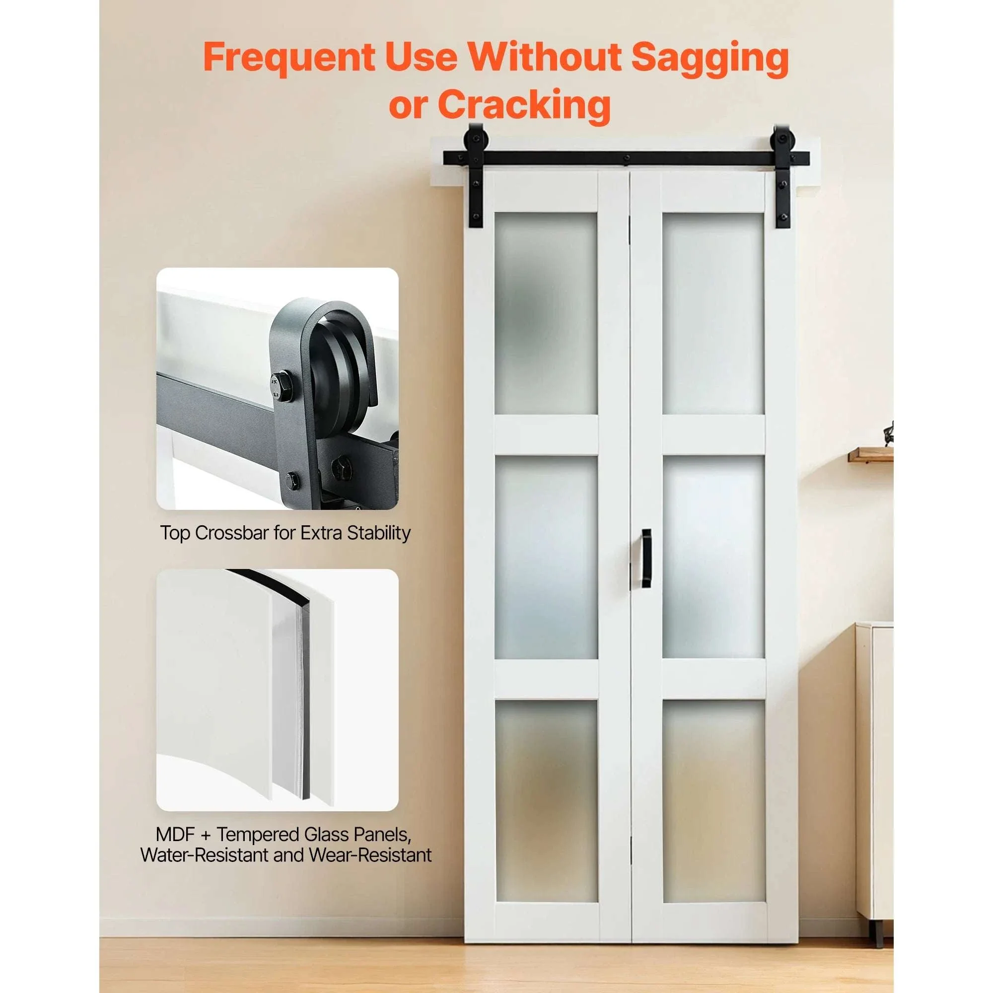 36" x 84" Bifold Barn Door with Frosted Glass & Hardware Kit - Image 2