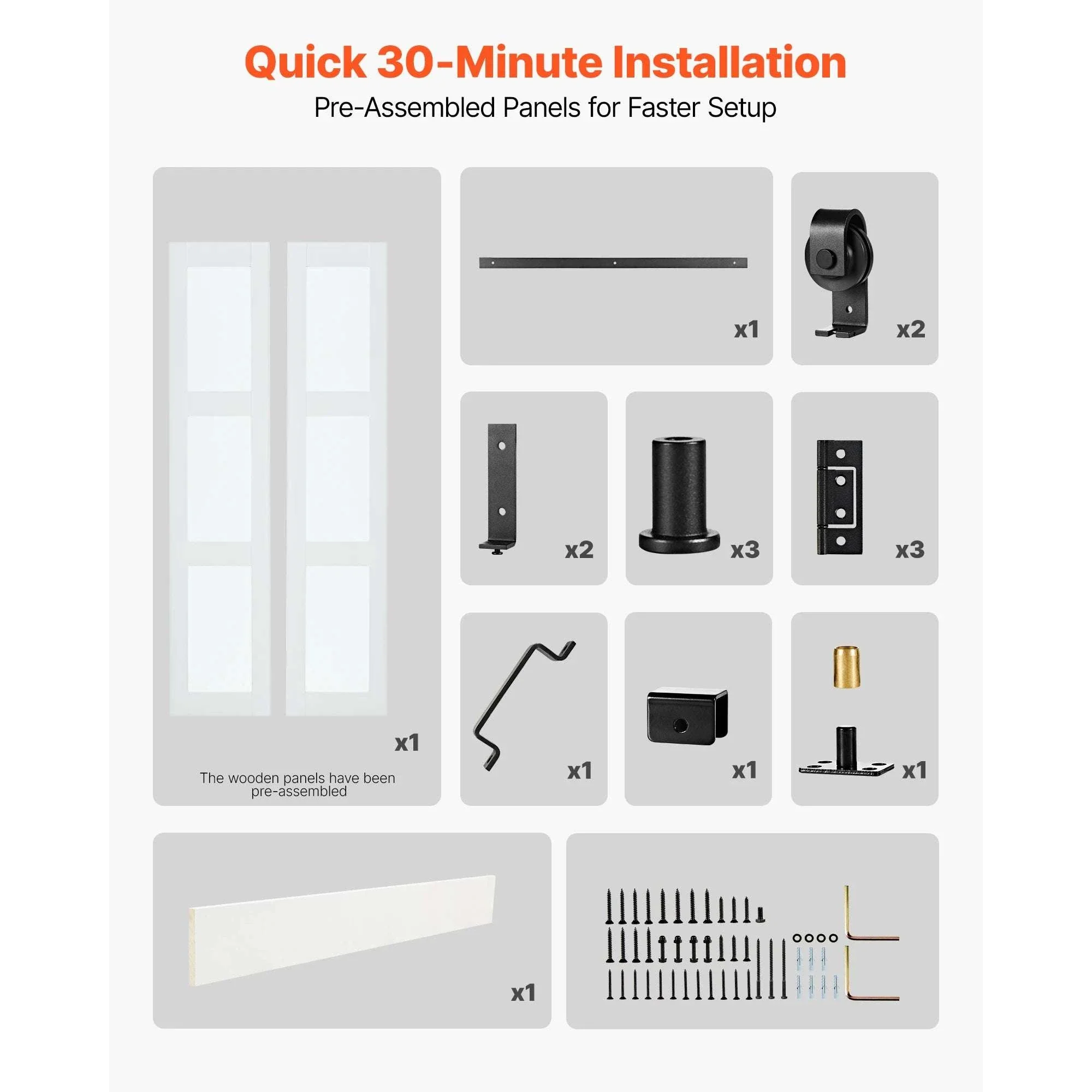 36" x 84" Bifold Barn Door with Frosted Glass & Hardware Kit - Image 5