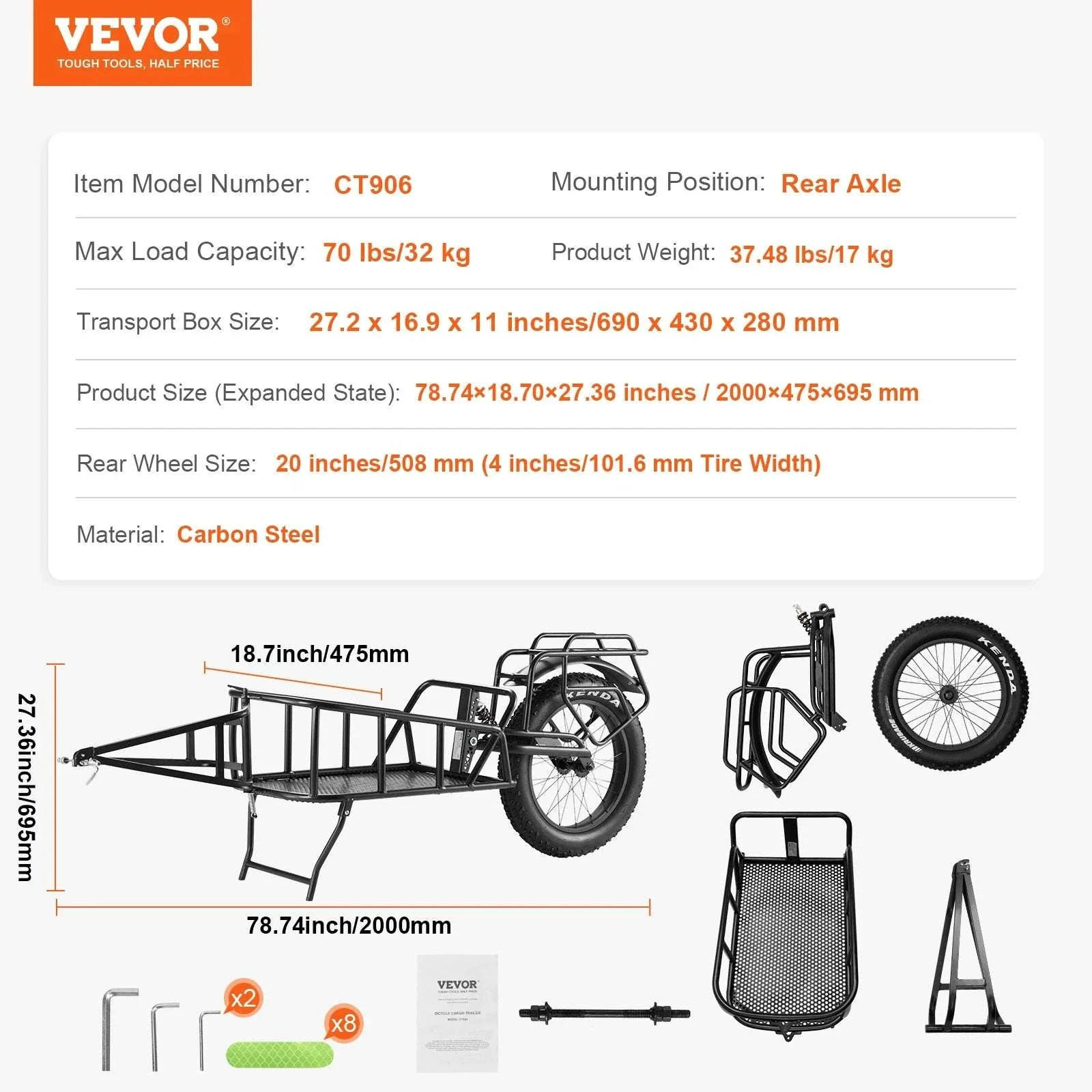 Bike Cargo Trailer 70 lbs Capacity with Quick Release & 20" Wheels - Image 14