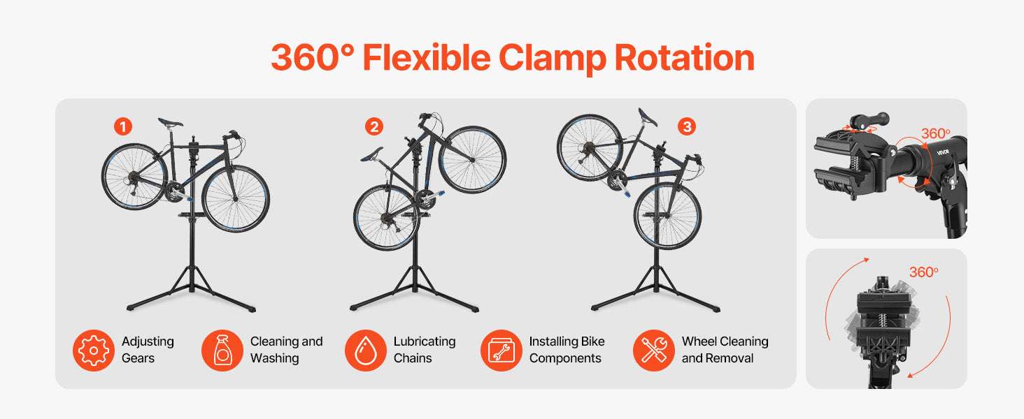 Adjustable Bike Repair Stand with 360° Clamp & Tool Tray - Image 9